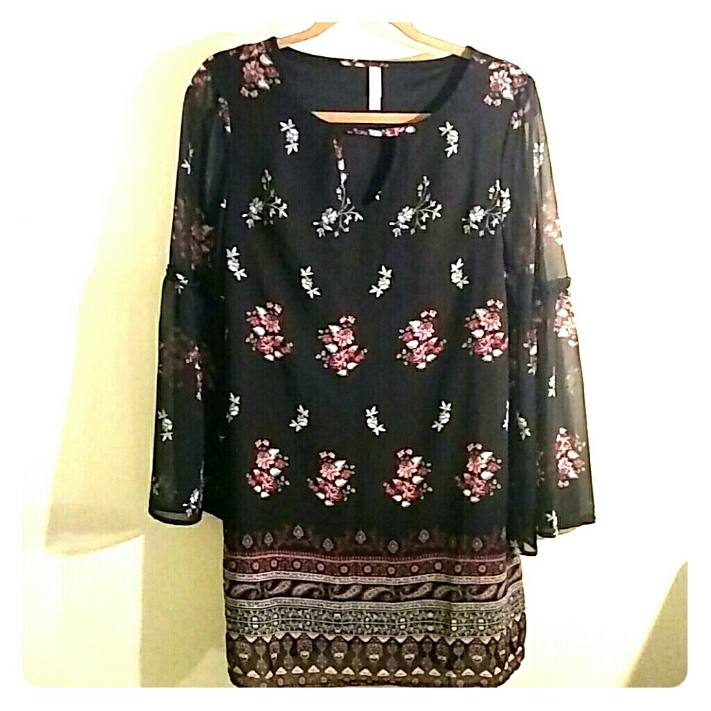 Xhiliration boho black floral dress